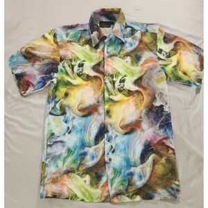 Monzini Collection Abstract Geometric Smoke Colorful Disco Shirt Mens SMALL